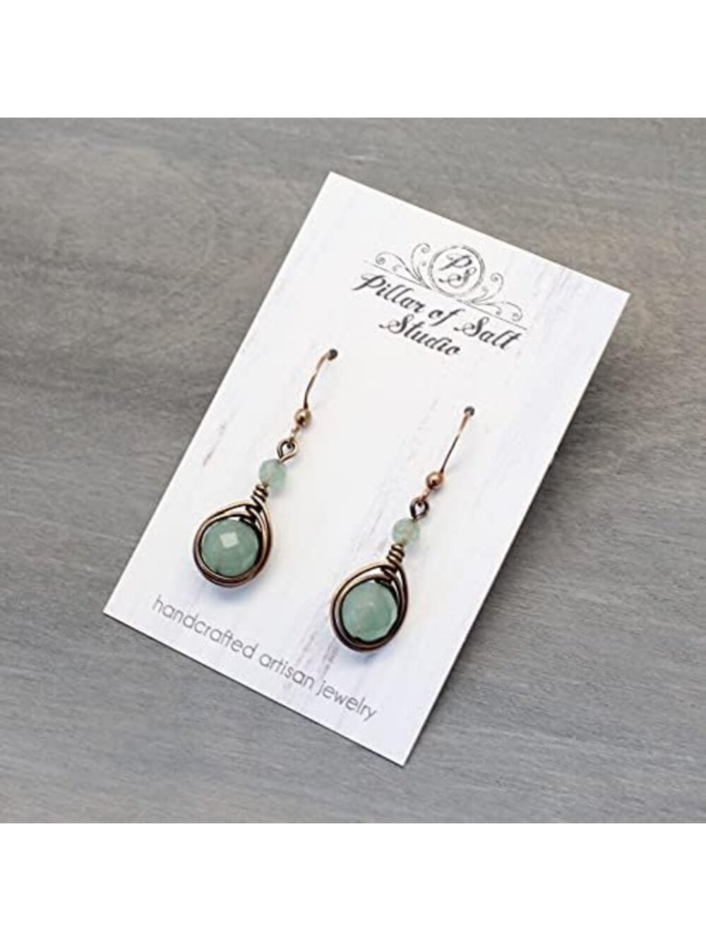 Handcrafted Copper Earrings with Green Aventurine Gemstones - Unique Boho Style - Picture 7 of 7